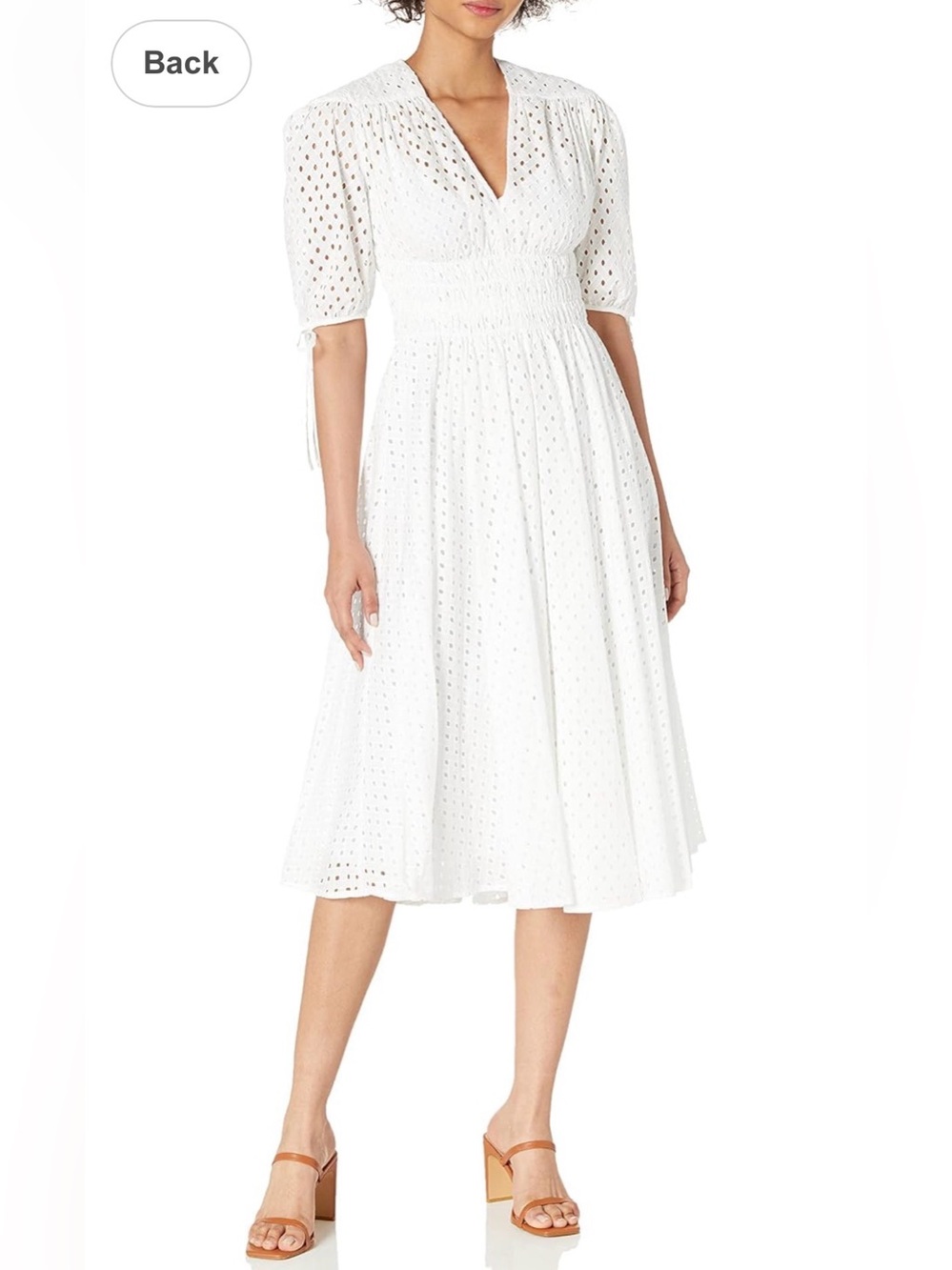 Just...Taylor White Eyelet Midi Dress with Tie Sleeves